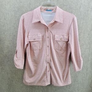 J.‎ McLaughlin Womens CatalinTop Pink White Roll Tab Sleeve, Size Small
